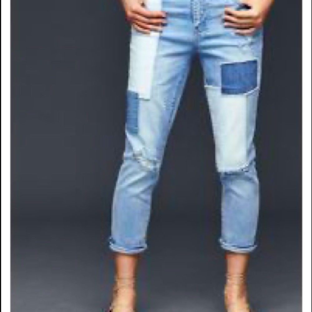Patched girlfriend jeans
